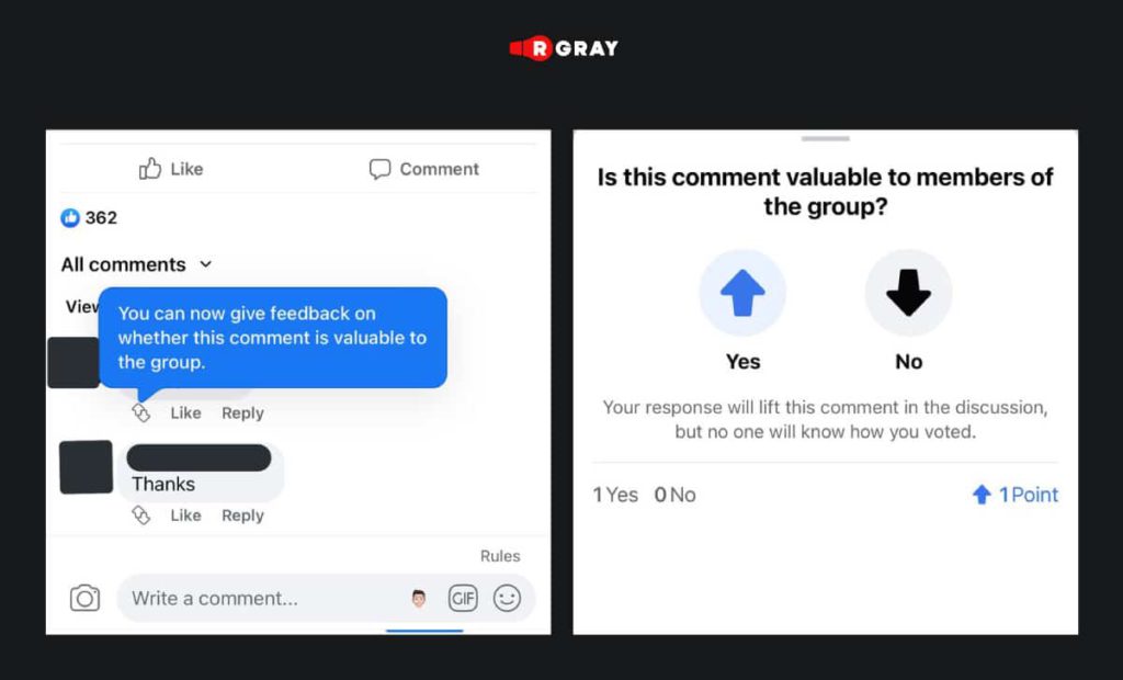 Reddit-like update on Facebook: the feature is still being tested; it basically gives you an opportunity to vote for comments in Groups: upvoting and downvoting. If you consider the comment to be valuable for the group members click ‘’Yes’’ if you don’t think so ‘’No’’.