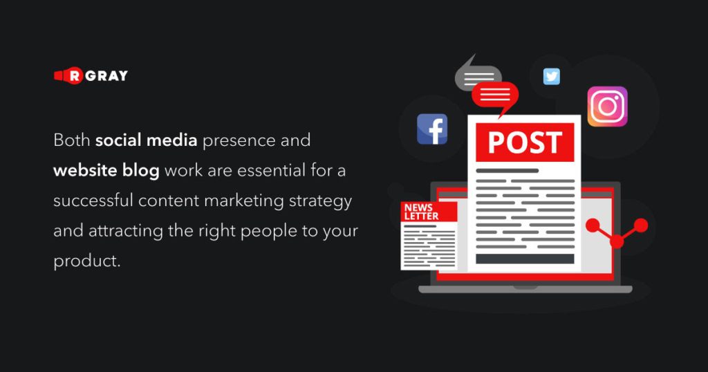 both social media presence and website blog work are essential for a successful content marketing strategy and attracting the right people to your product